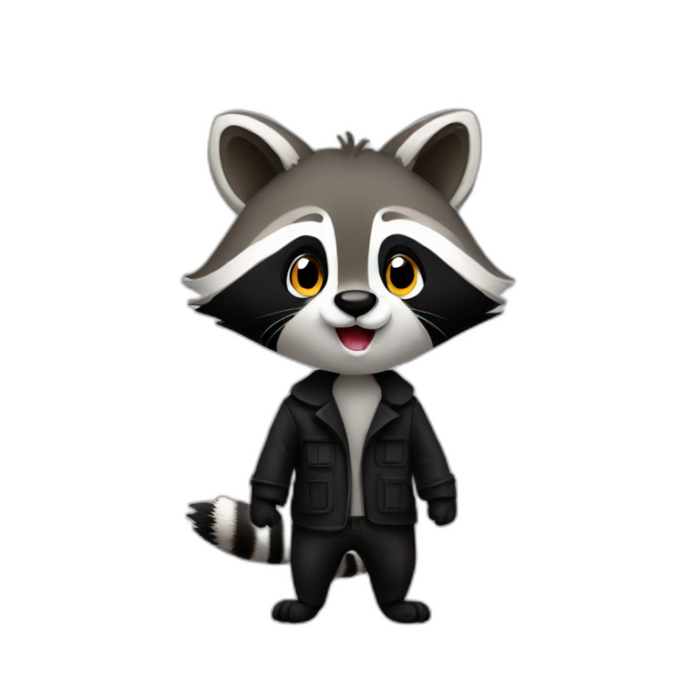 A raccoon who has a black coat and he puts emoji