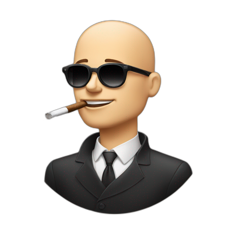 bald,young man, smoking cigar, sunglassed , sahved , strong , masculin emoji