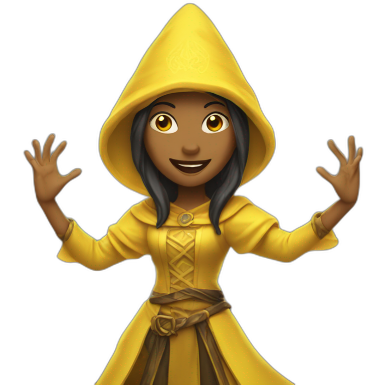 yellow sorceress with hands in the air emoji