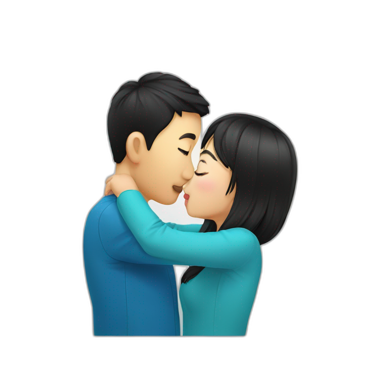 Chinese guy kissing Kazakh girl emoji