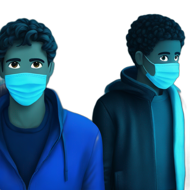 boys in masks, focused emoji