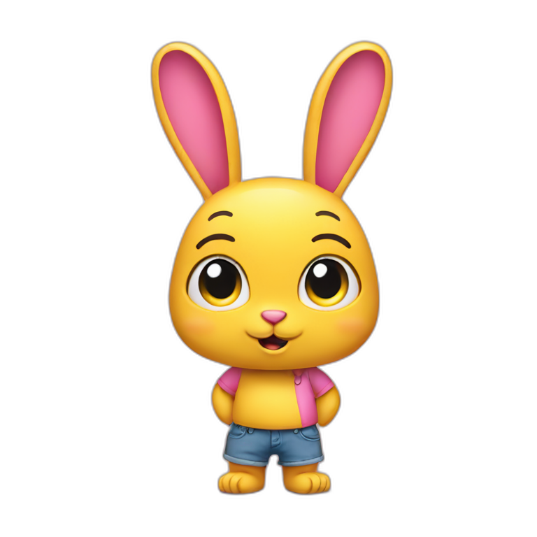 Pink rabbit in yellow teeshirt shrugging shoulders emoji