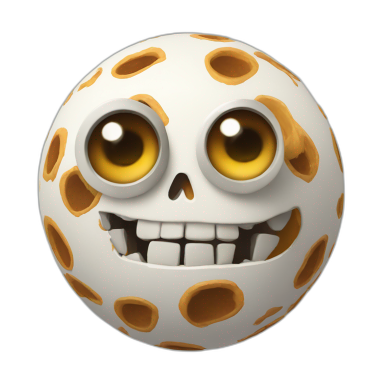 3d sphere with a cartoon Skeleton Horse skin texture with big underdeveloped eyes emoji