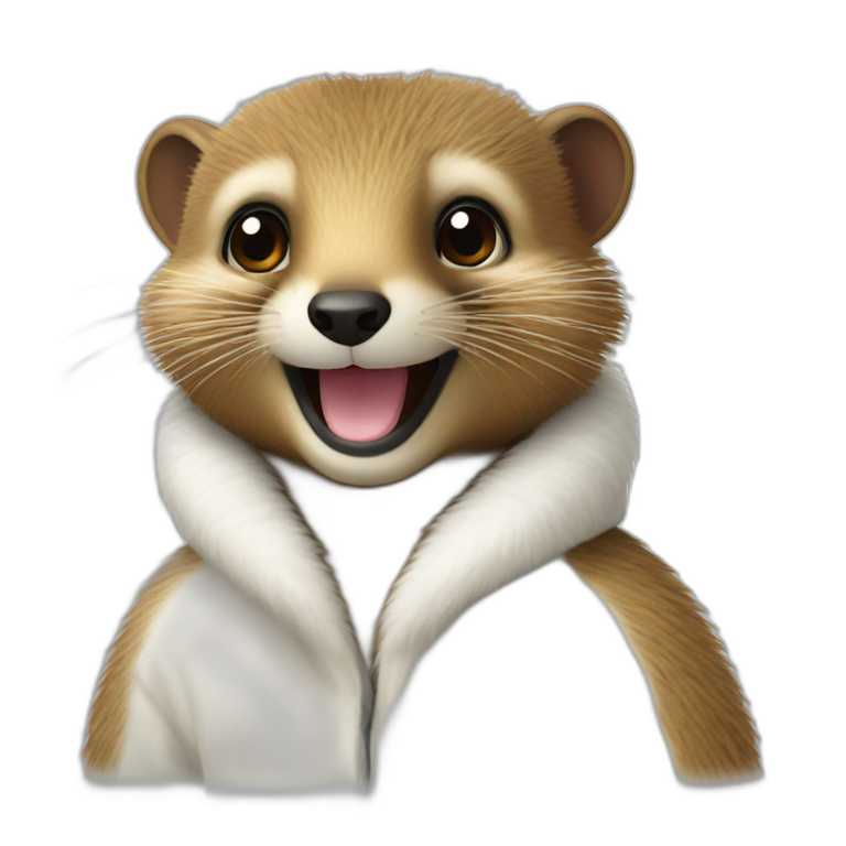 smiling mongoose wearing a fur white coat emoji