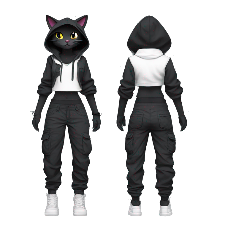 Edgy Anthro cool pretty dark cat-Pokémon-fursona techwear cargo pants hoodie emoji