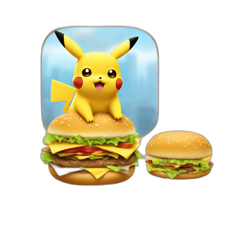 Pikachu en train de manger un hamburger emoji