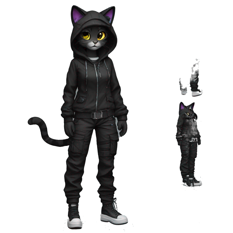 Edgy Anthro cool pretty dark cat-fursona techwear cargo pants hoodie emoji
