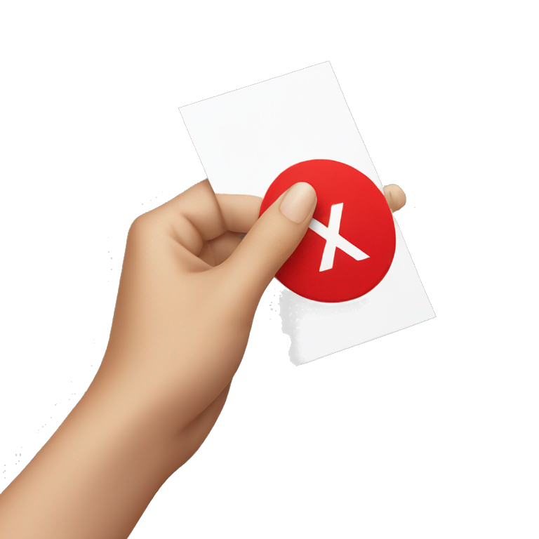 a yellow hand with no nail polish, holding a white card with a red percentage symbol in the middle emoji