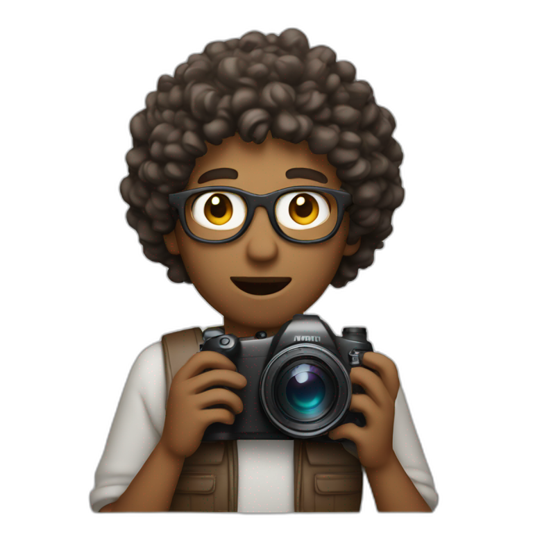 Curly man with camera emoji