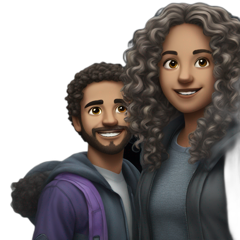curly-haired girl and bearded boy emoji