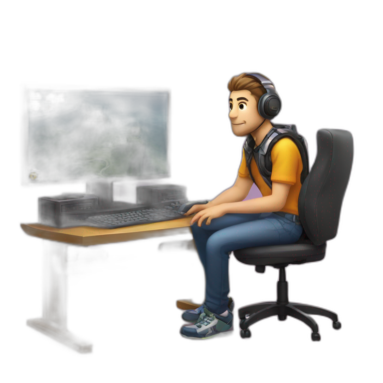 Gamer siting next to a gaming computer emoji