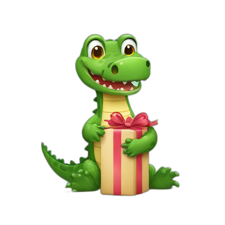 a happy crocodile in love holding a present emoji