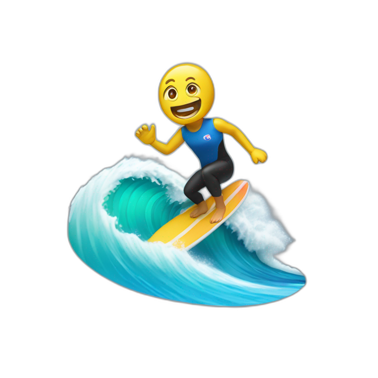 Android logo surfing a wave emoji