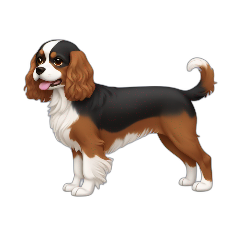 brown-haierd-woman-walking-tricolor-cavalier-dog emoji
