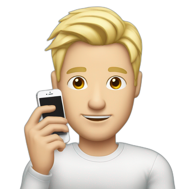 widows peak hair Blonde man holding iPhone in hand emoji