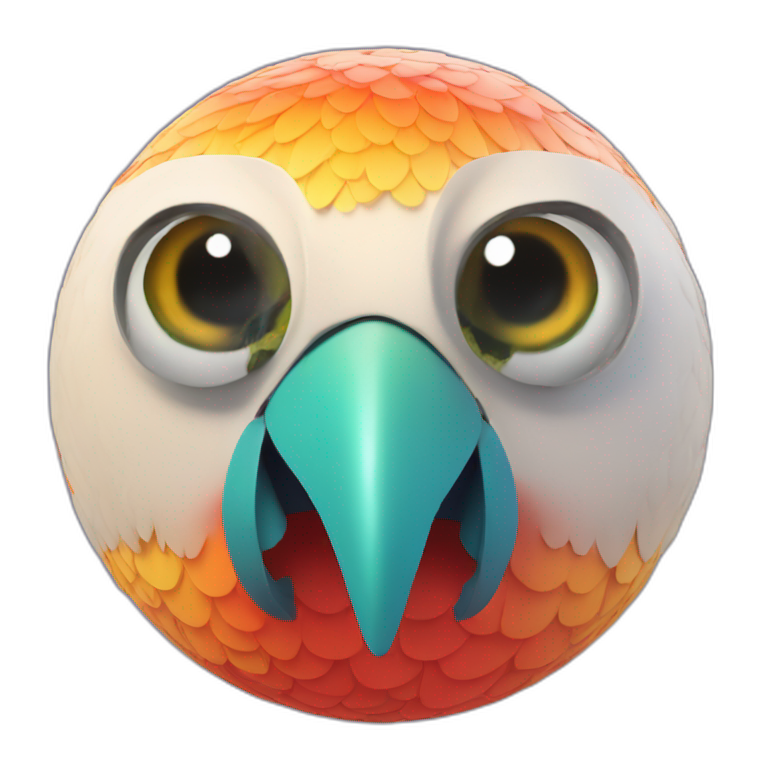 3d sphere with a cartoon Parrot skin texture with big childish eyes talking emoji