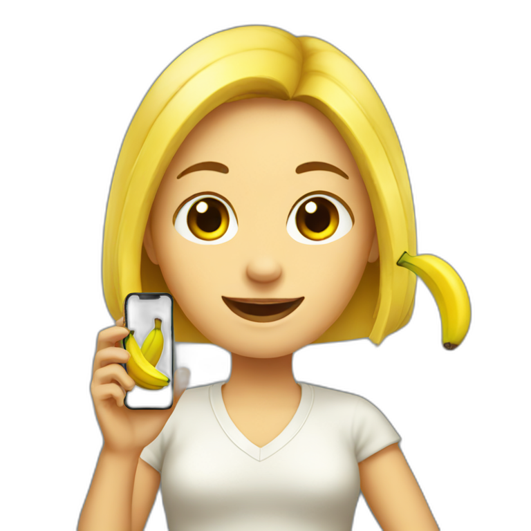 girl using banana as a cell phone emoji
