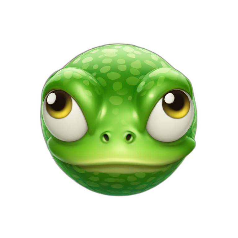 3d sphere with a cartoon frog skin texture with big courageous eyes emoji
