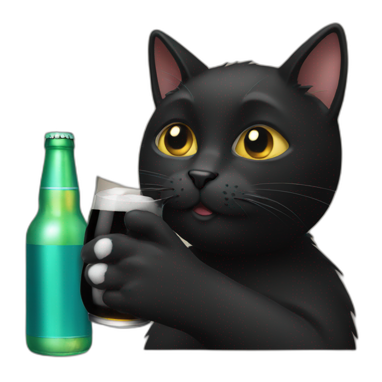black cat drinking beer emoji