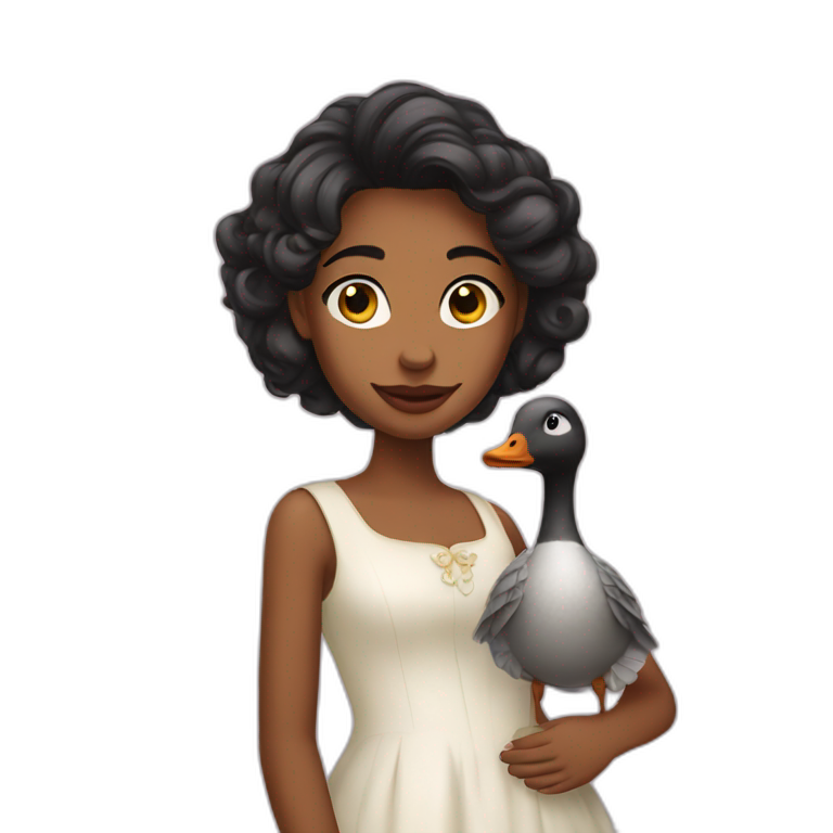 A girl with a goose queen emoji
