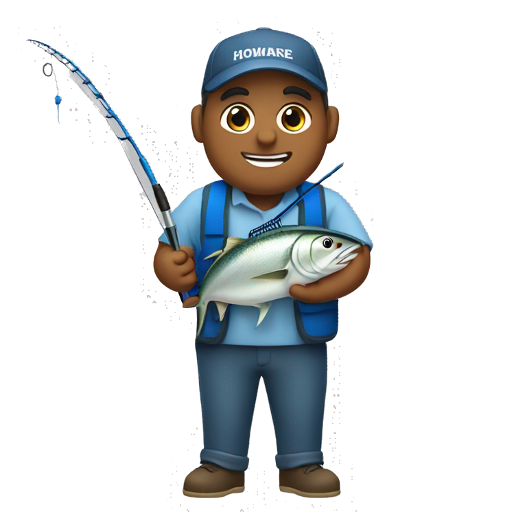 husband holding fishing rod with blue fishing line hooked tuna emoji