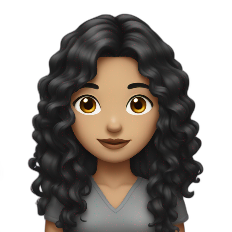 A girl with long wavy black hair and medium sized black eyes emoji AI Emoji Generator
