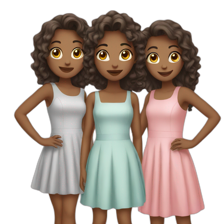 Three girls in dresses emoji