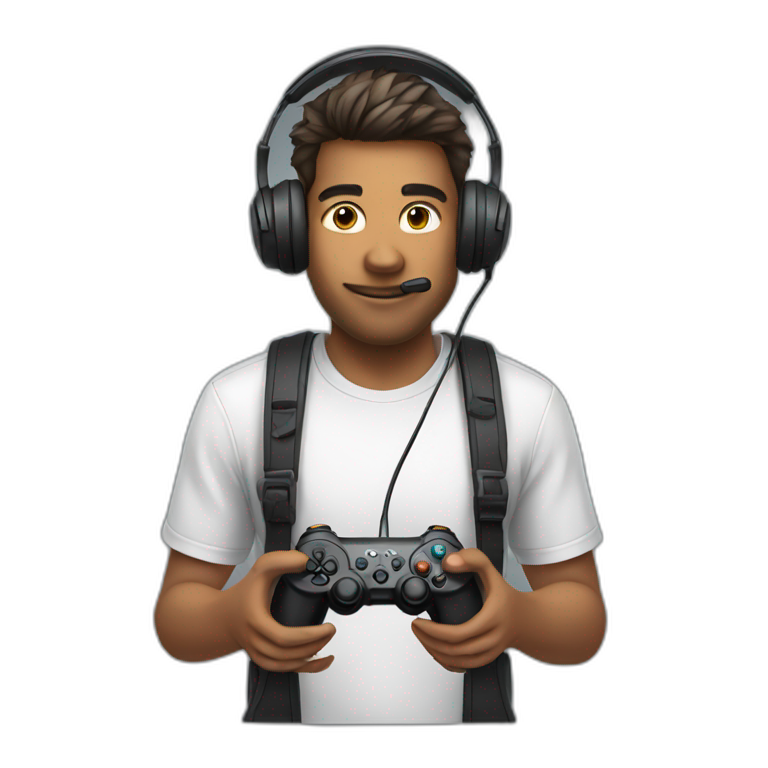 gamer wearing headset gaming on controller emoji