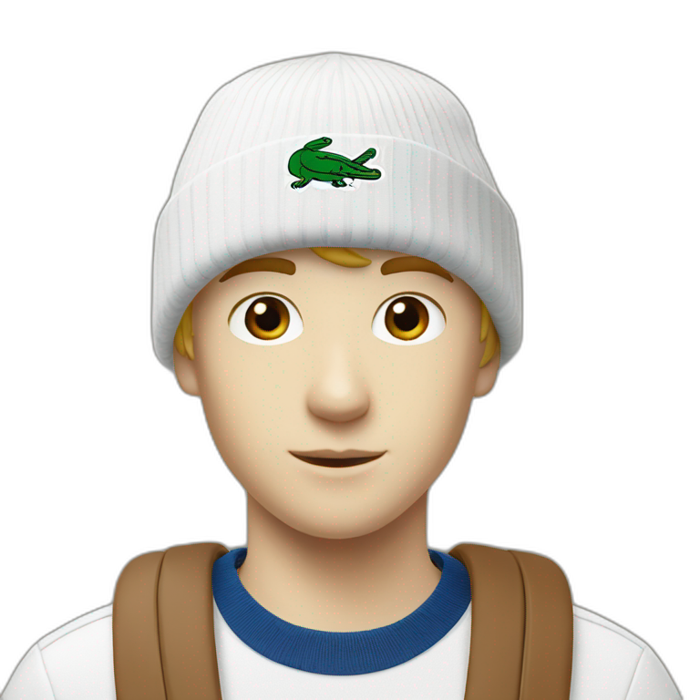 white boy using lacoste beanie with lacoste emoji