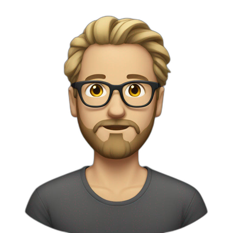 White Man with clear glasses and a black tshirt and a man bun and beard emoji
