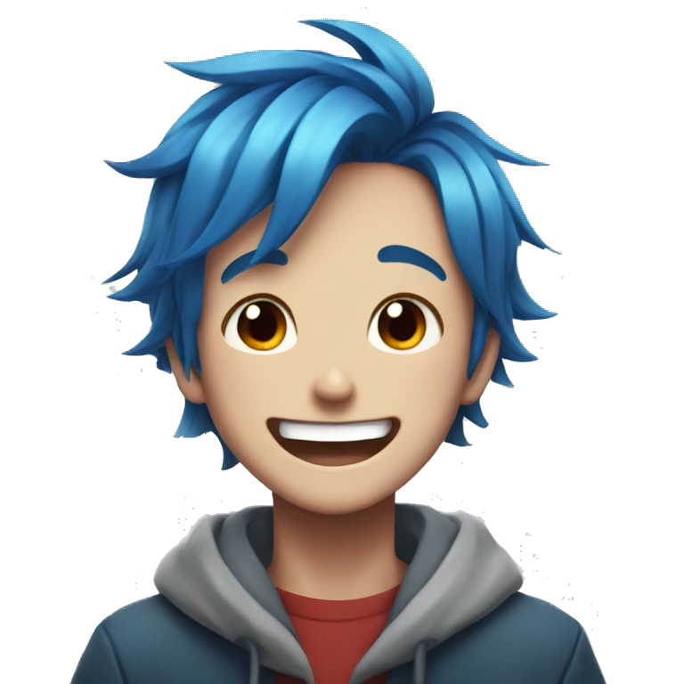 Anime boy with blue red hair laugh emoji