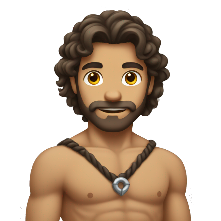 Tarzan with anchor beard and long curly dark brown hair emoji