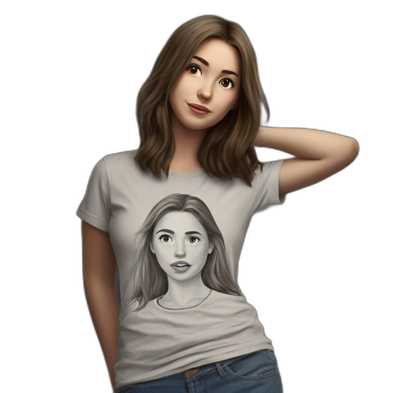 brown hair girl in t-shirt. emoji