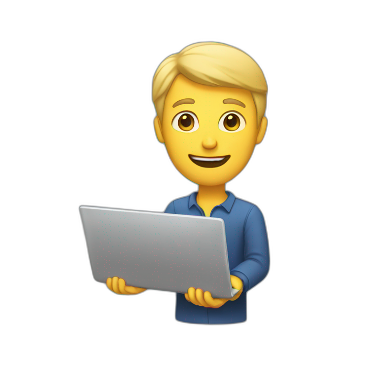 man holding up laptop screen emoji