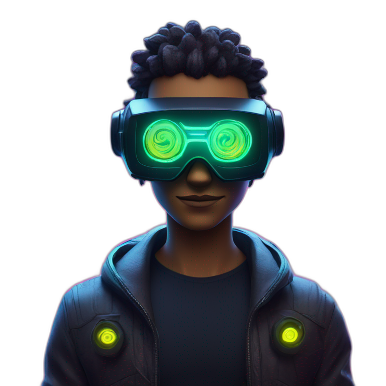 Password hero in a cyberpunk VR environment with neon lighting. emoji