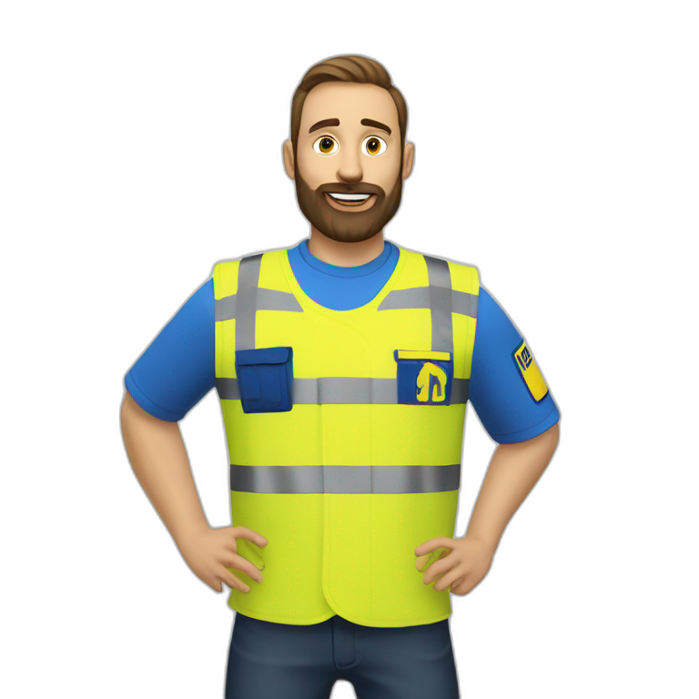 Ikea manager blue eyes beard blue stripes t-shirt and yellow security vest emoji