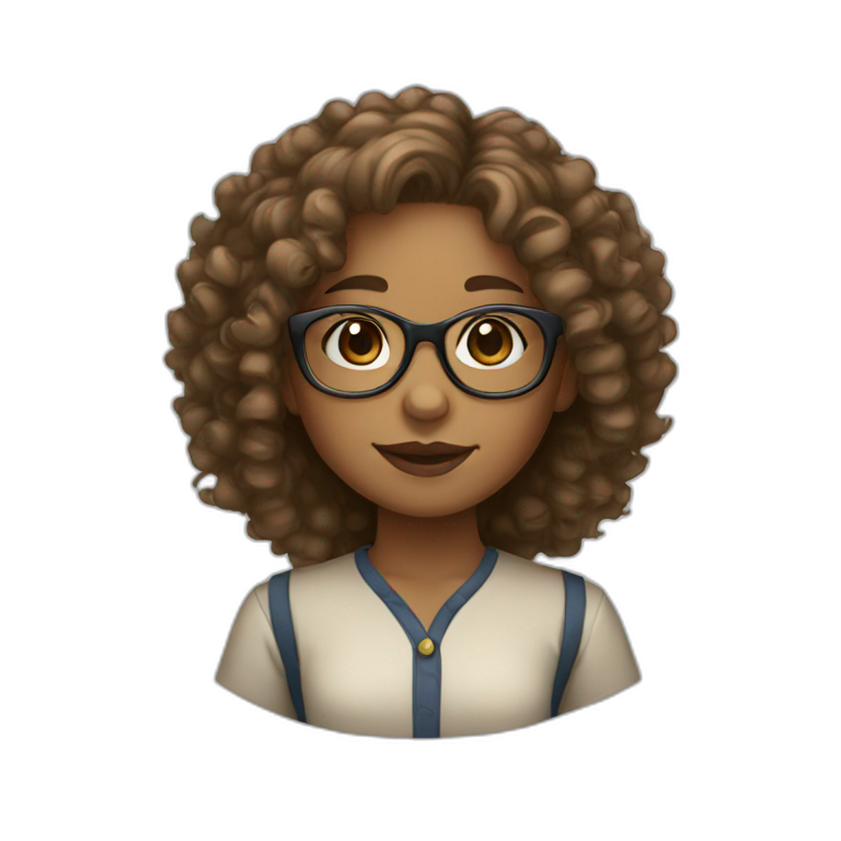 Light brown skin girl with curly hair and glasses emoji