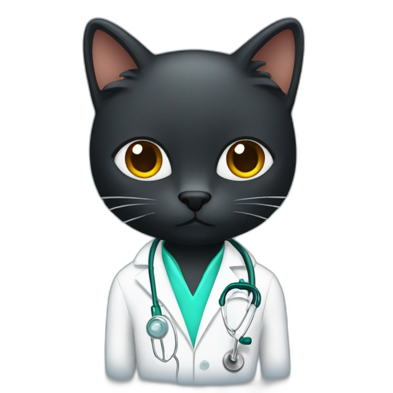 Black cat doctor with lab coat and injection emoji