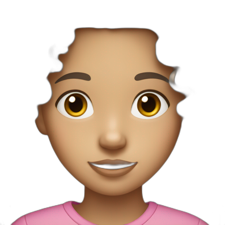 A 12 years old White girl with long curly brown hair a little nose and a Pink mouth wearing a Grey shirt emoji