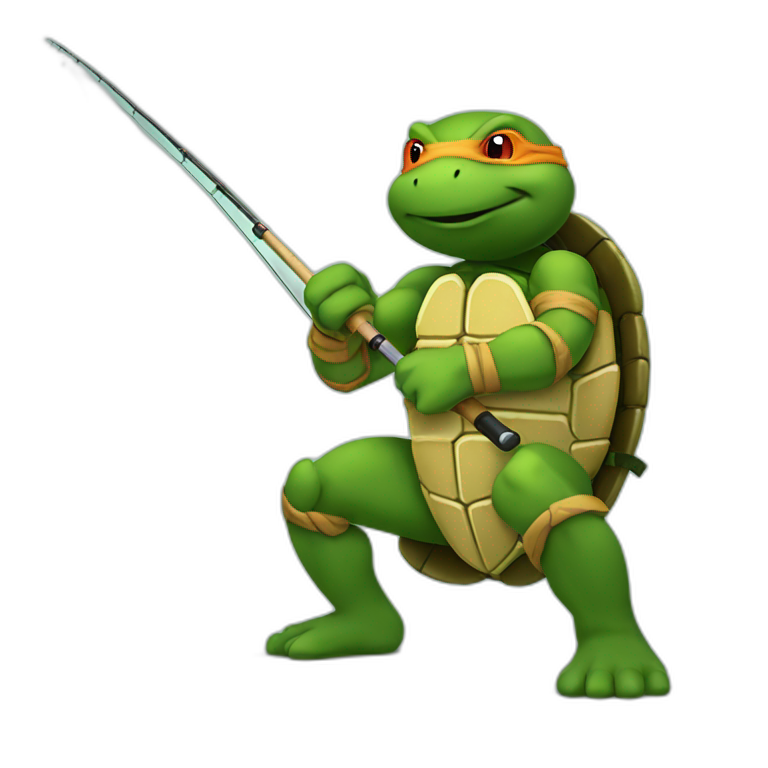 ninja turtle with fishing rod emoji