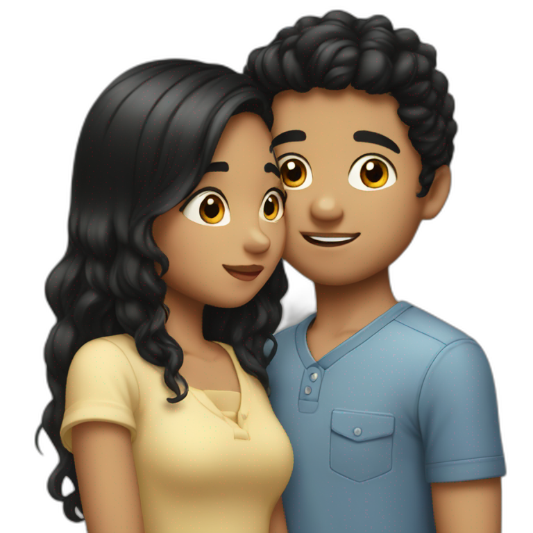 Boy with fair complexion and black hair kissing girl emoji