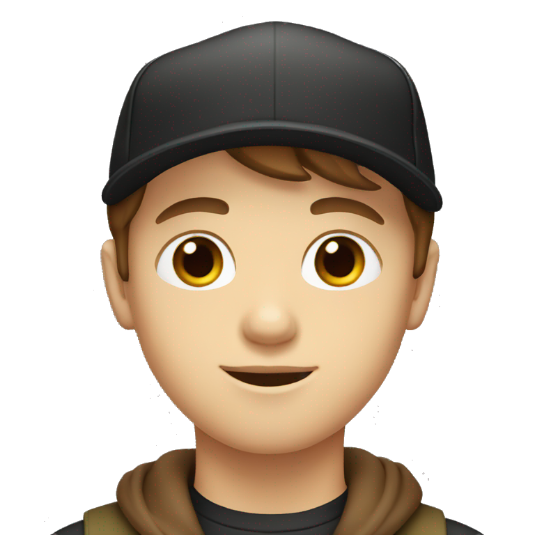 white boy, with a brown hair, brown eyes and with a black cap emoji