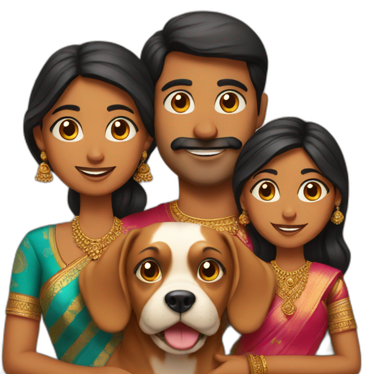Indian married couple with two kids and a dog emoji