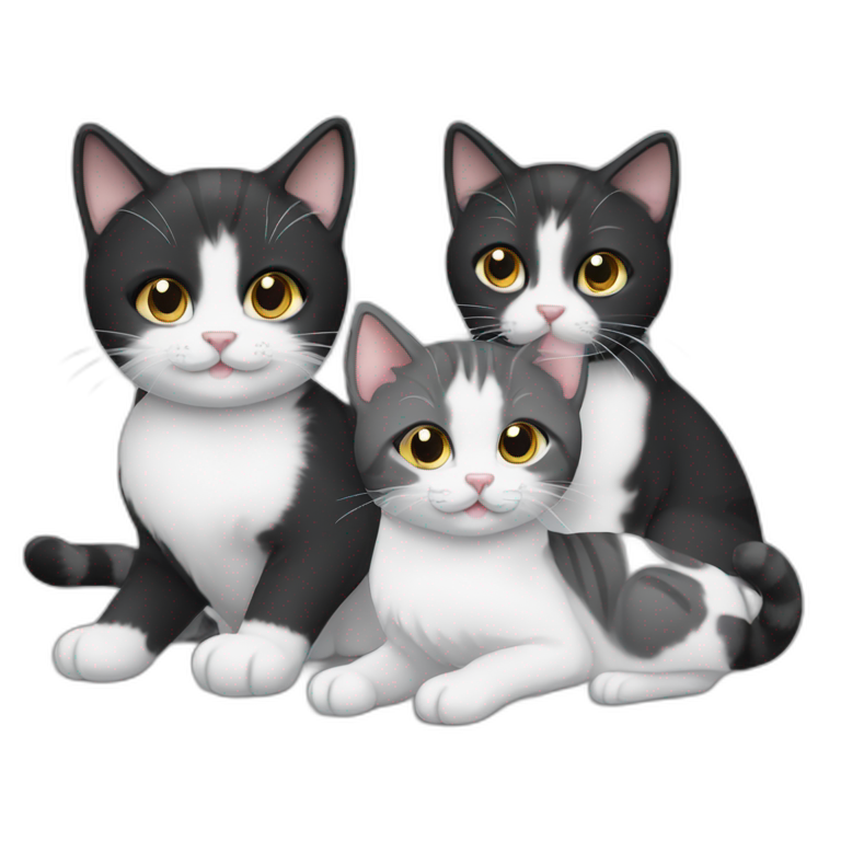 Family of 3 cats, a black one and white one and grey kitten emoji | AI  Emoji Generator