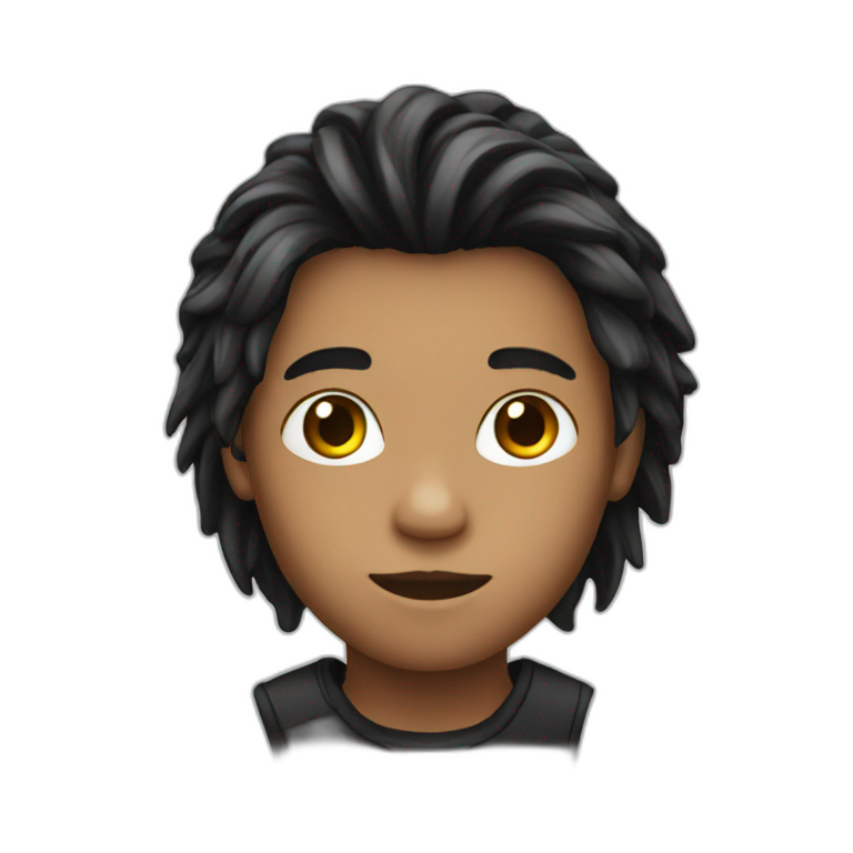 young boy with long blacck attached hair emoji