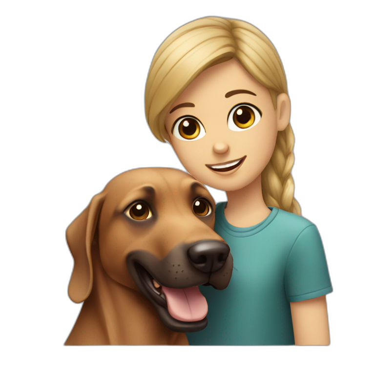 A boy with beard and with a beautiful girl playing with a boy Doberman dog emoji