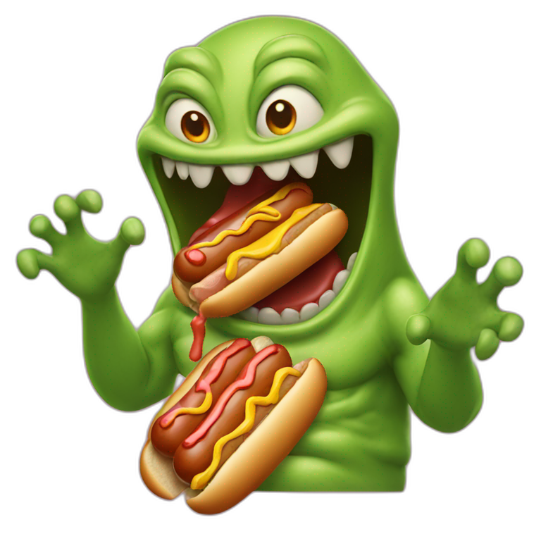 Slimer eating hot dogs emoji AI Emoji Generator