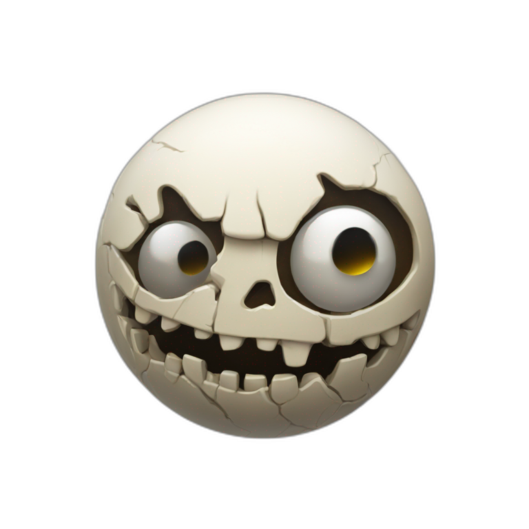 3d sphere with a cartoon Wither Skeleton skin texture with big underdeveloped eyes emoji