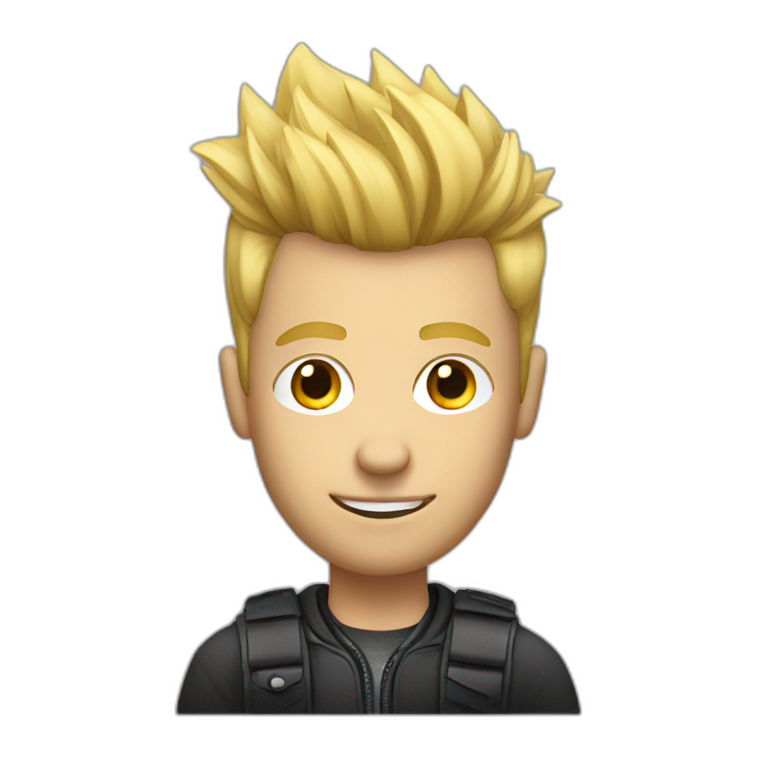 Blonde man with faux hawk hair holding iPhone emoji
