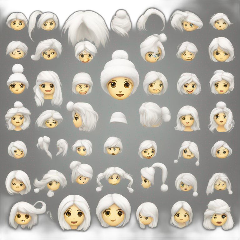 All white girl, circle head, all white Christmas hat, long all white hair emoji
